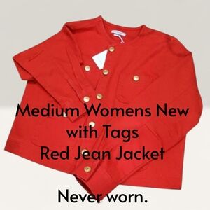 Vibrant Red Jean Jacket with Gold Buttons